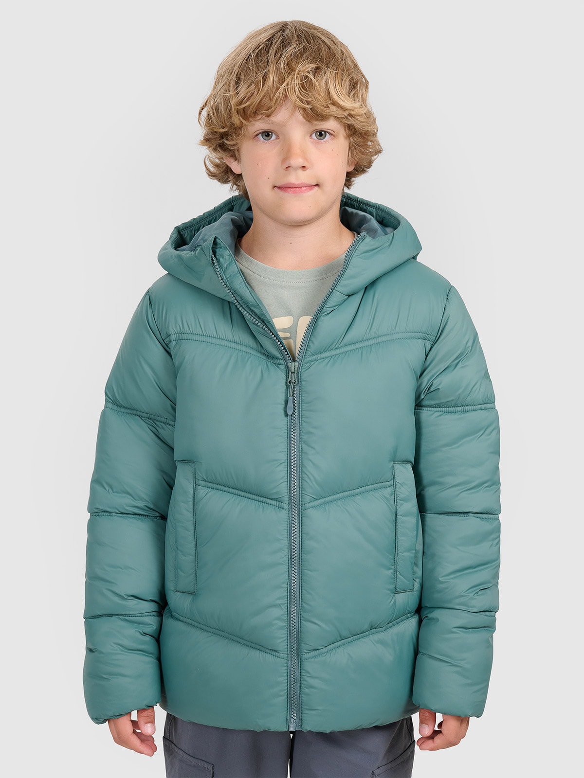 4F Kurtka puchowa z wypełnieniem syntetycznym chłopięca - zielona 134 (8-9 lat)