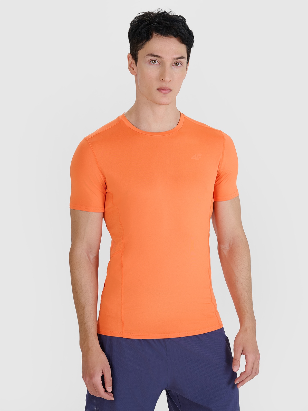 4F Koszulka do biegania slim szybkoschnąca męska - pomarańczowa XL