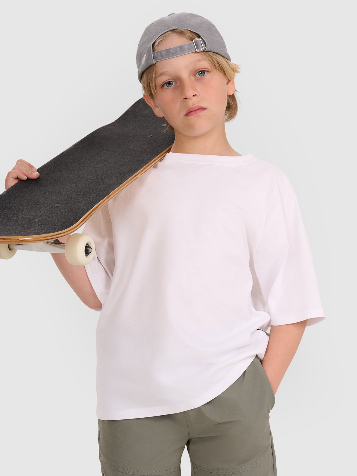 4F T-shirt oversize gładki chłopięcy - biały 152 (11-12 lat)