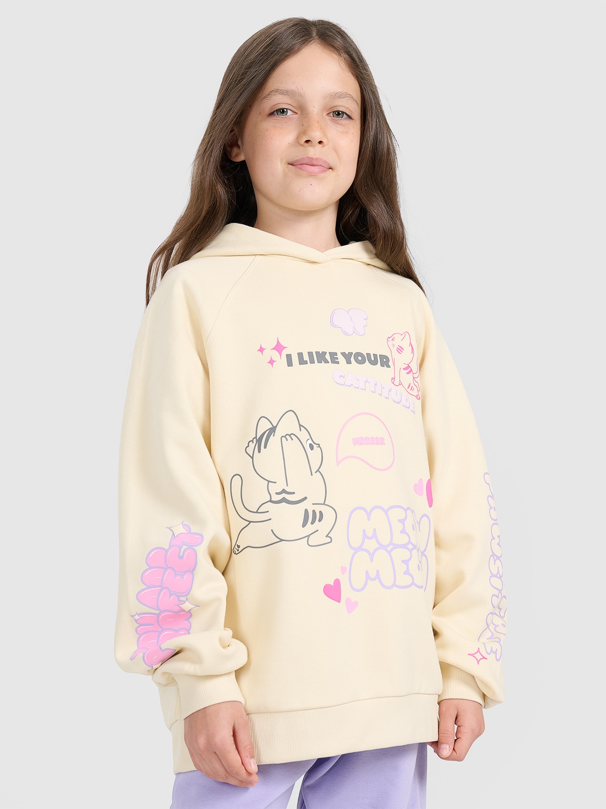 4F Bluza dresowa nierozpinana z kapturem dziewczęca - żółta 122 (6-7 lat)