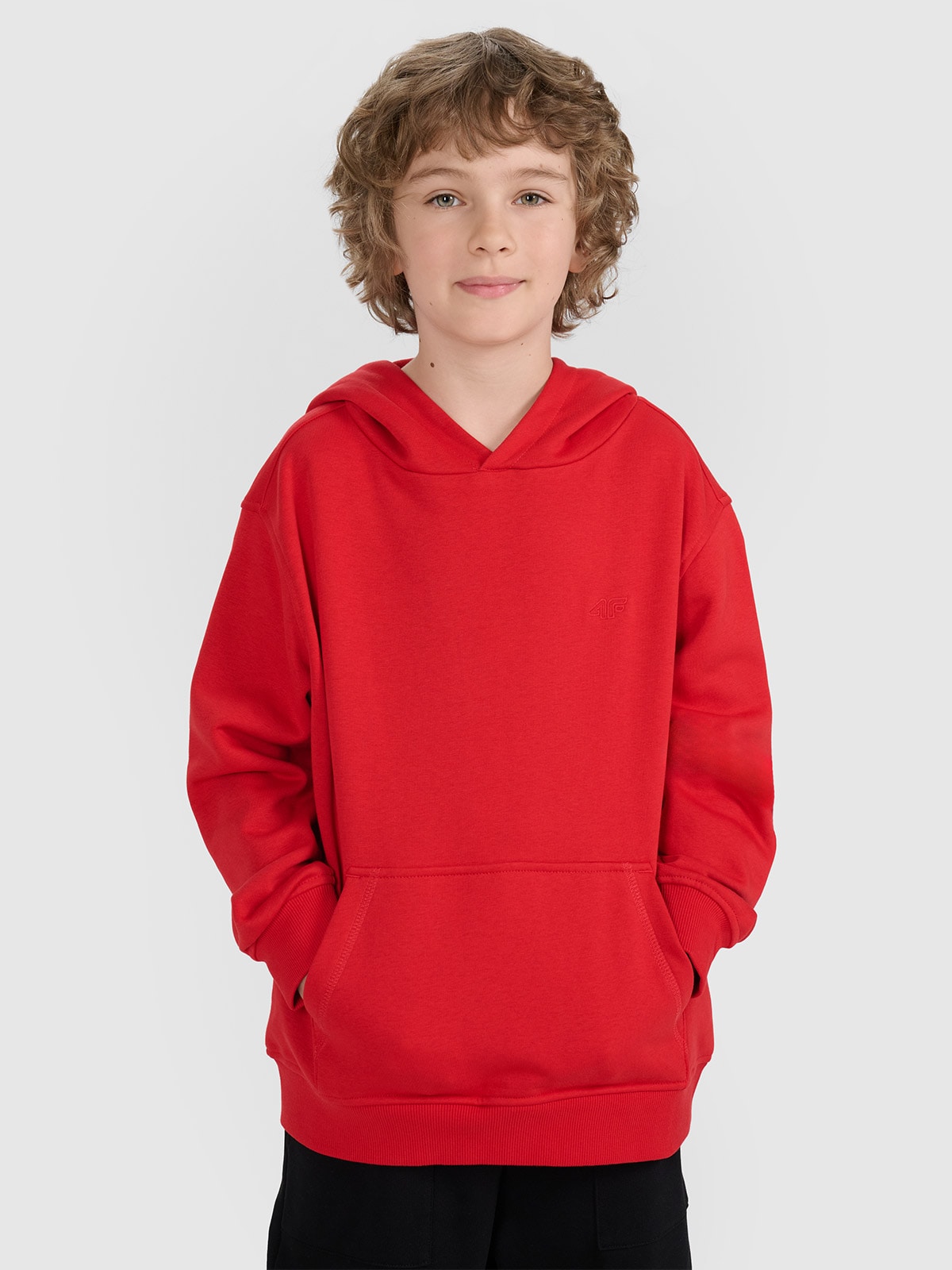 4F Bluza dresowa nierozpinana z kapturem chłopięca - czerwona 152 (11-12 lat)