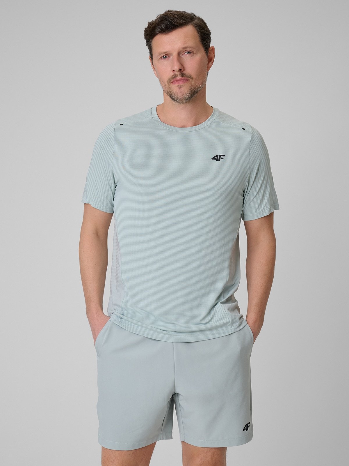 4F Koszulka regular treningowa szybkoschnąca męska - miętowa S