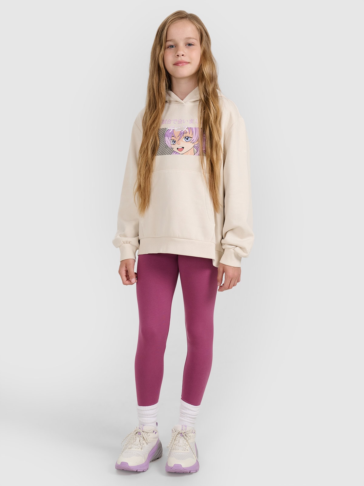 4F Legginsy dzianinowe dziewczęce - fioletowe 128 (7-8 lat)