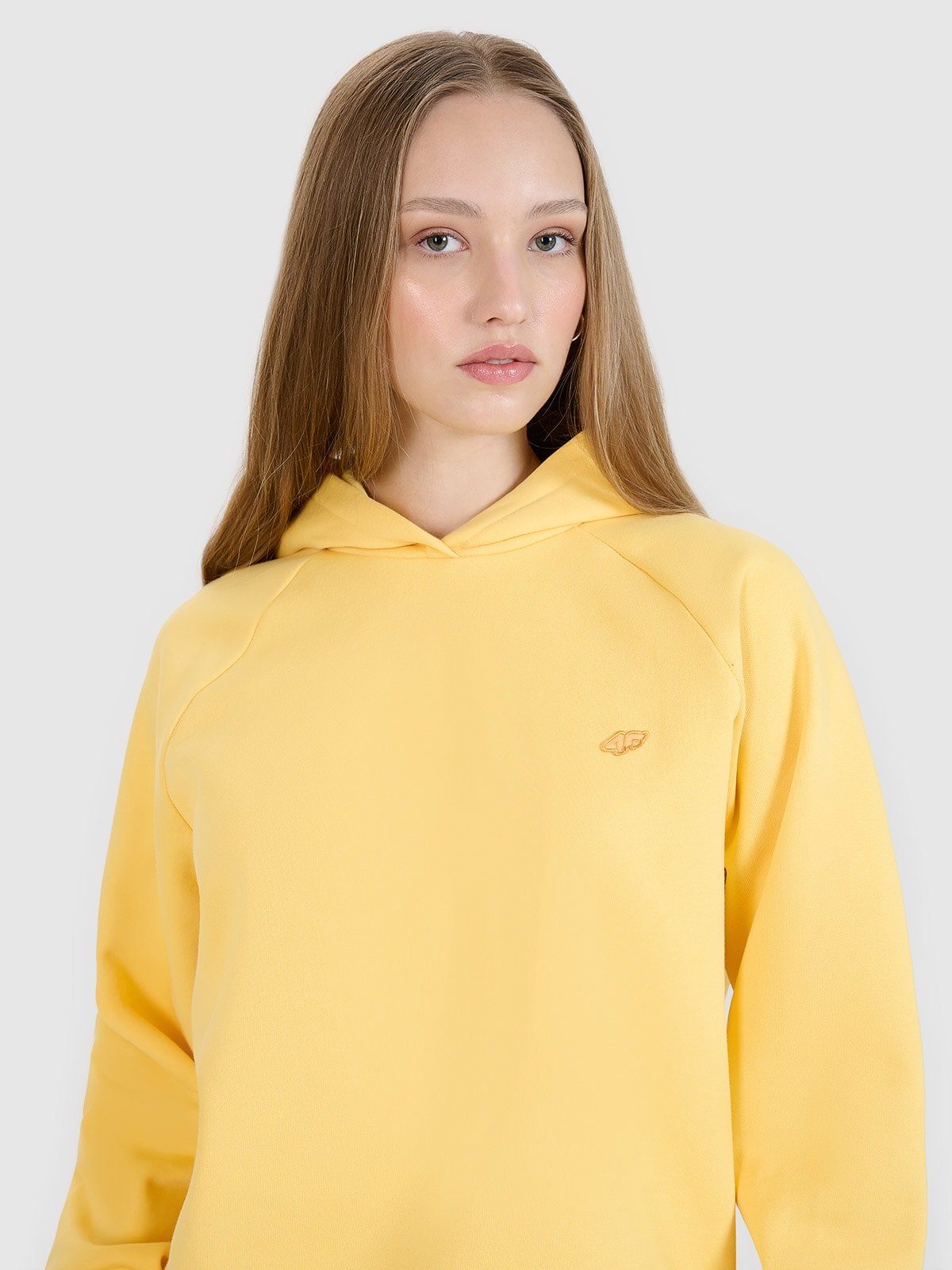 4F Bluza dresowa nierozpinana z kapturem uniseks - zółta M