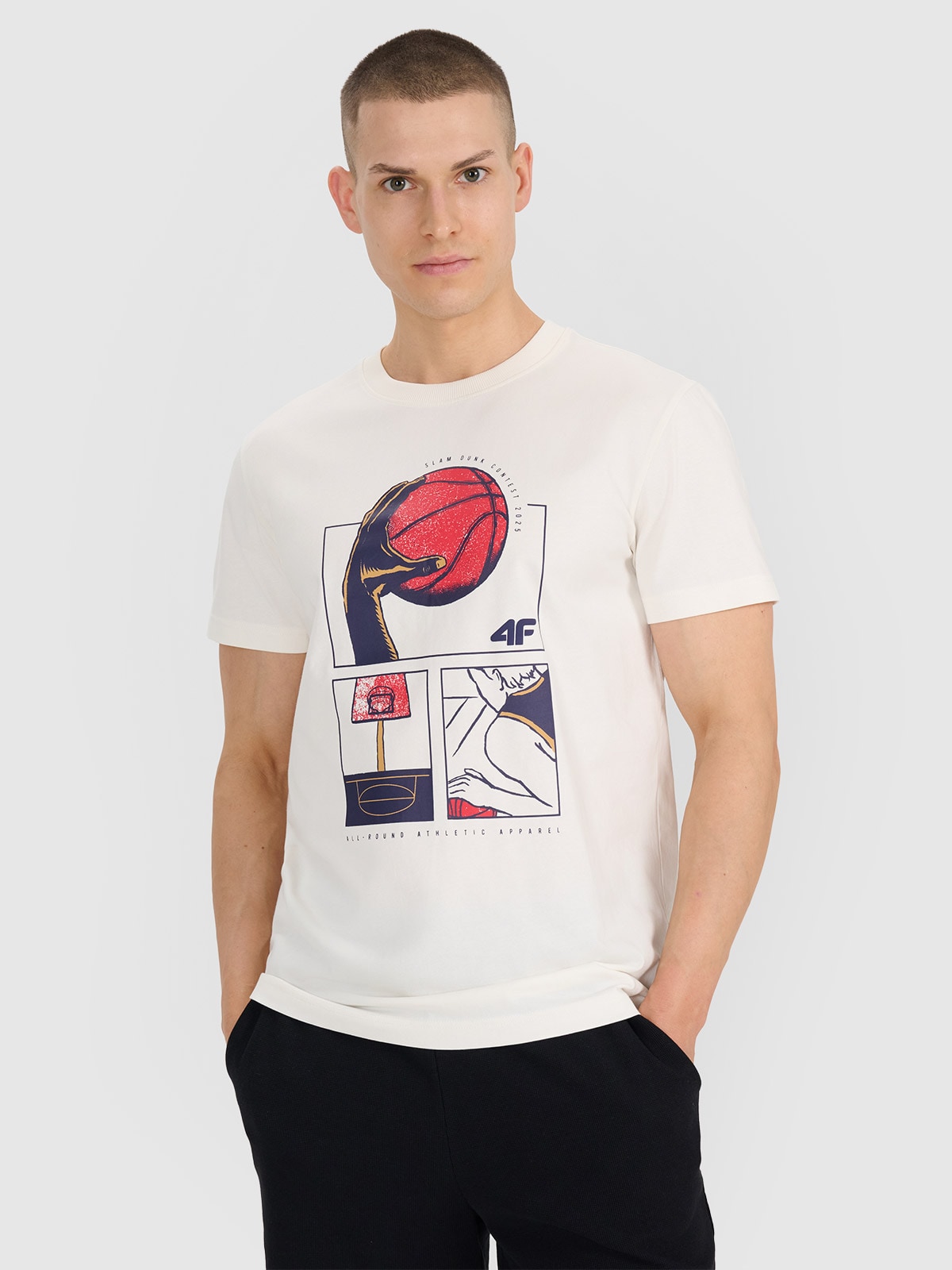 4F T-shirt regular z nadrukiem męski - biały XXL