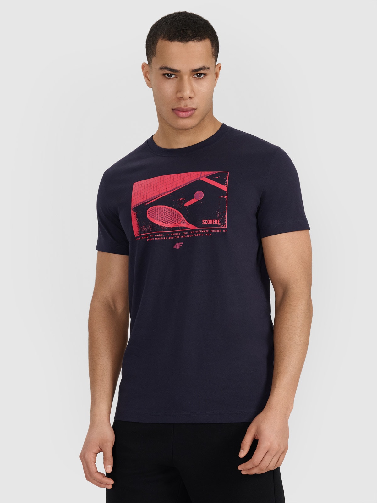 4F T-shirt regular z nadrukiem męski - granatowy S