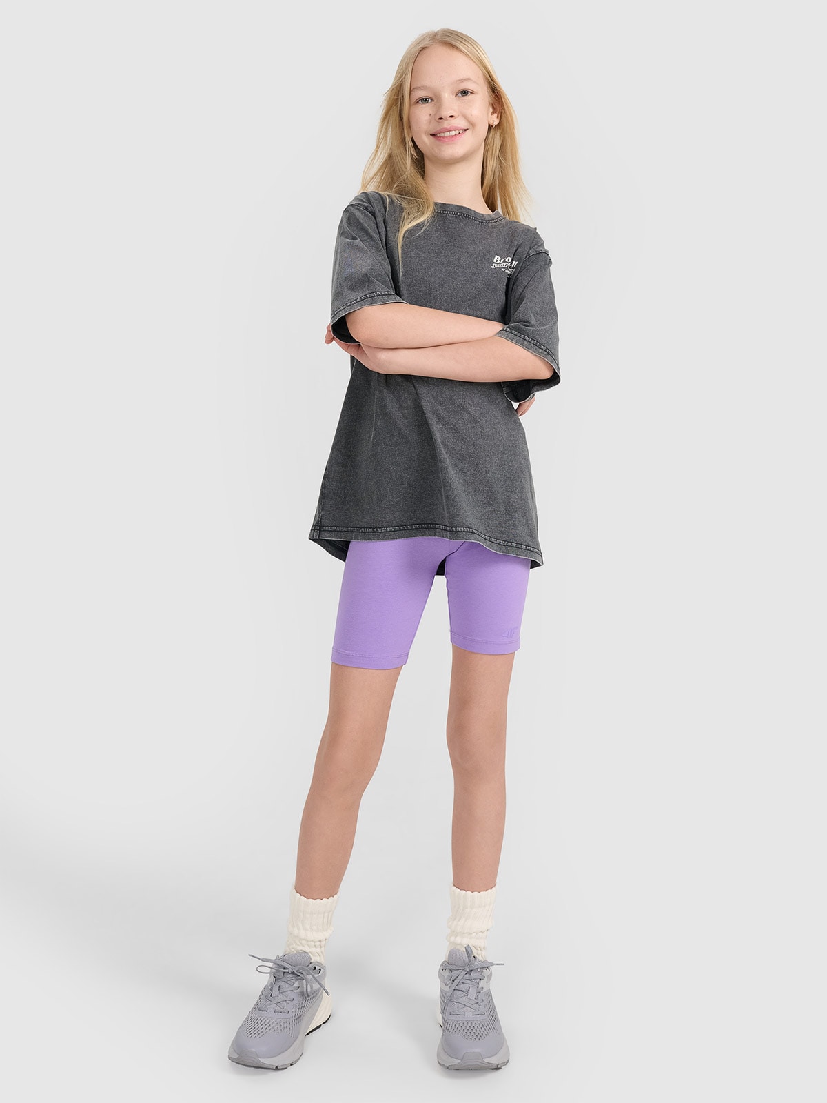 4F Legginsy kolarki dzianinowe dziewczęce - fioletowe 158 (12-13 lat)