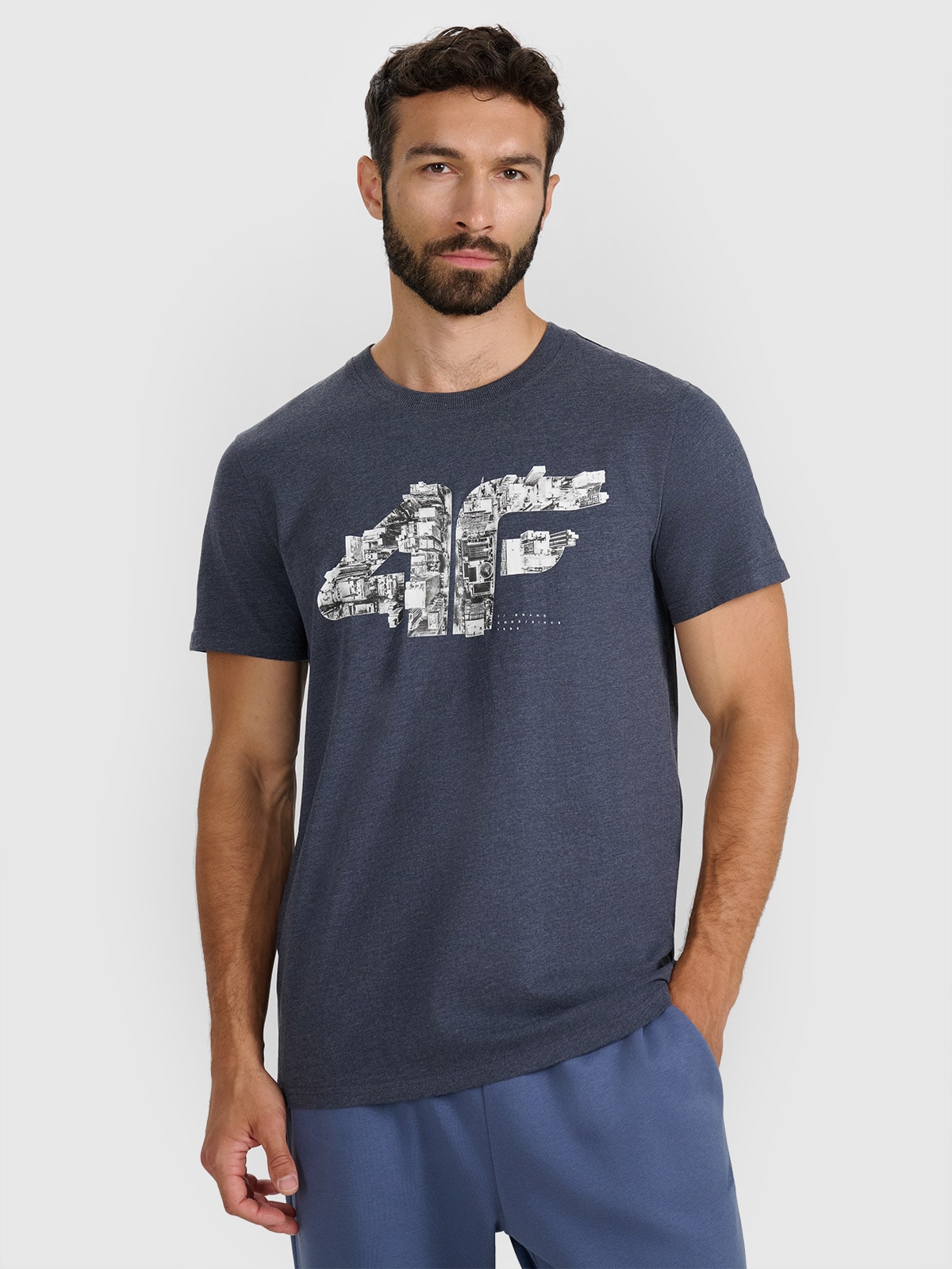 4F T-shirt regular z nadrukiem męski - szary M