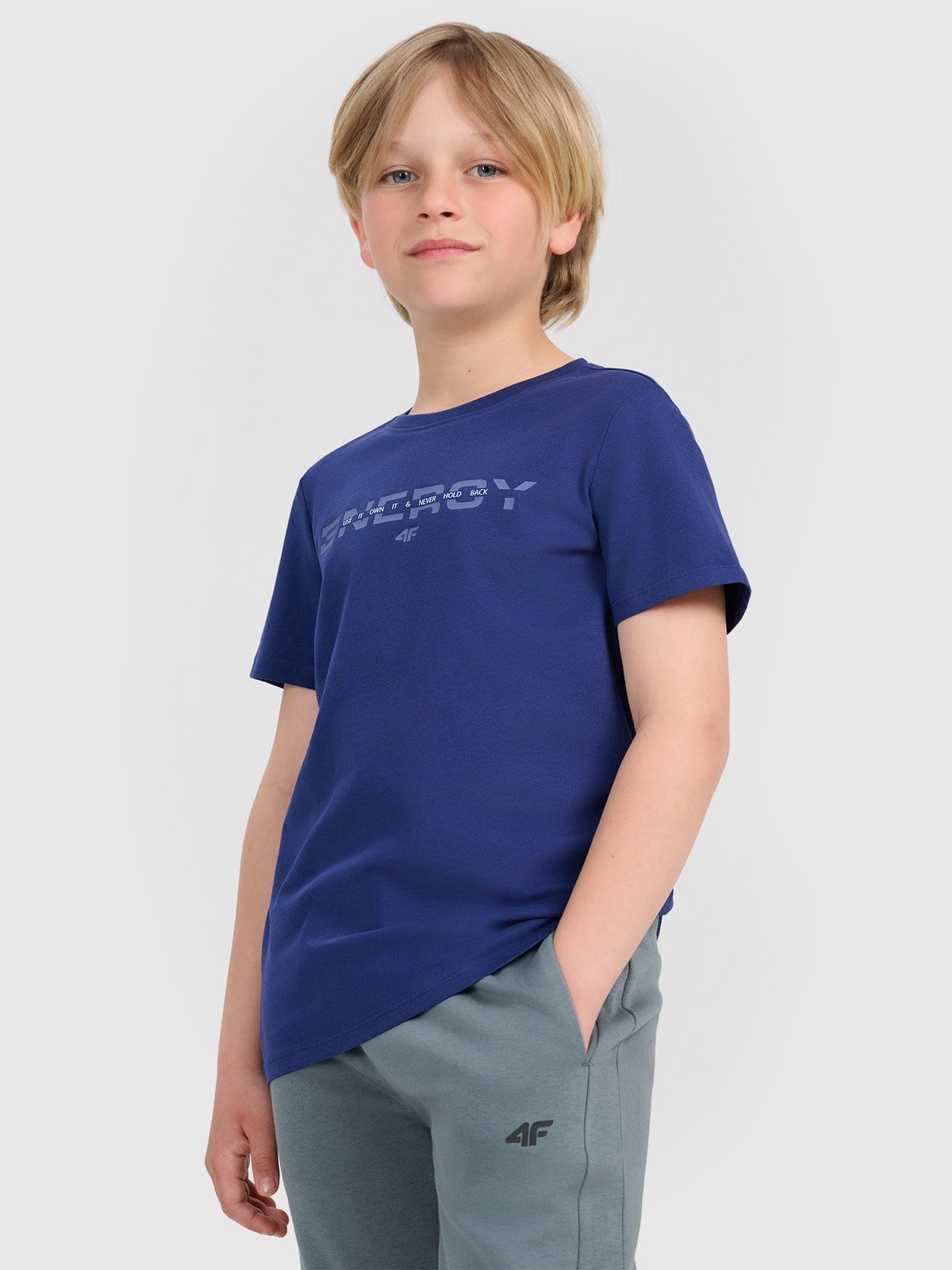 4F T-shirt regular z nadrukiem chłopięcy - granatowy 158 (12-13 lat)