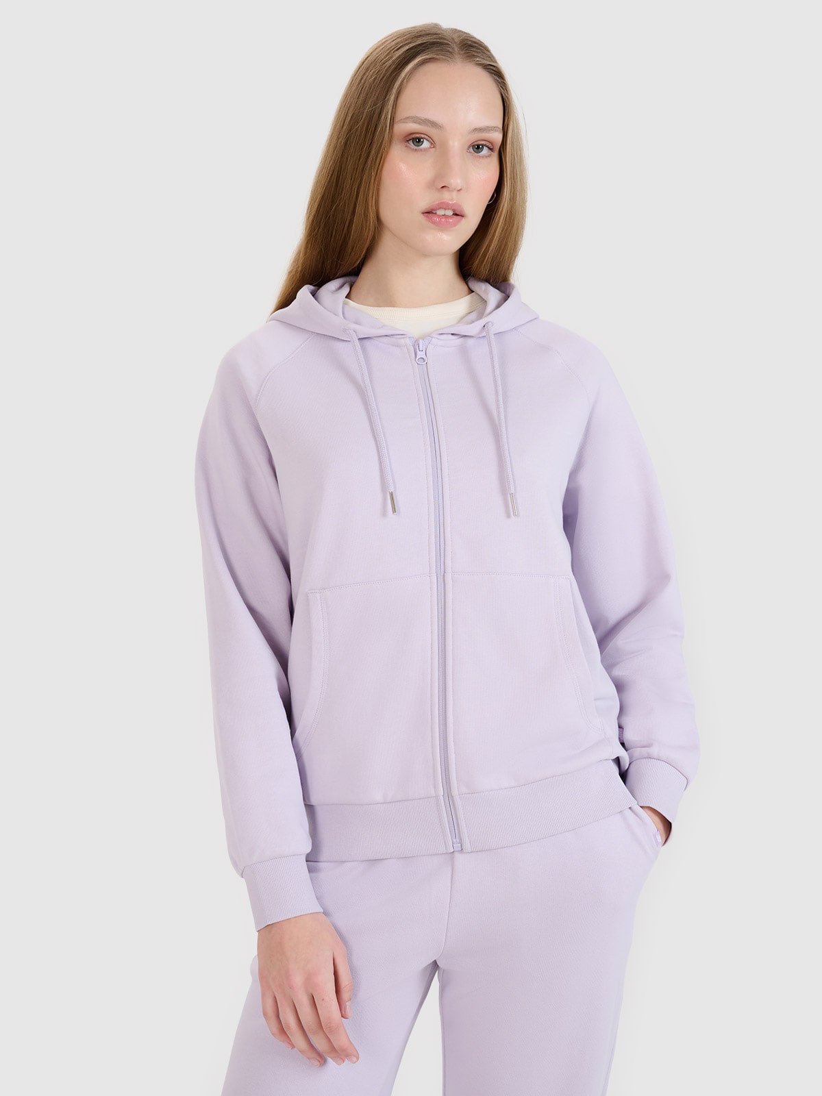 4F Bluza dresowa rozpinana z kapturem damska - fioletowa XL
