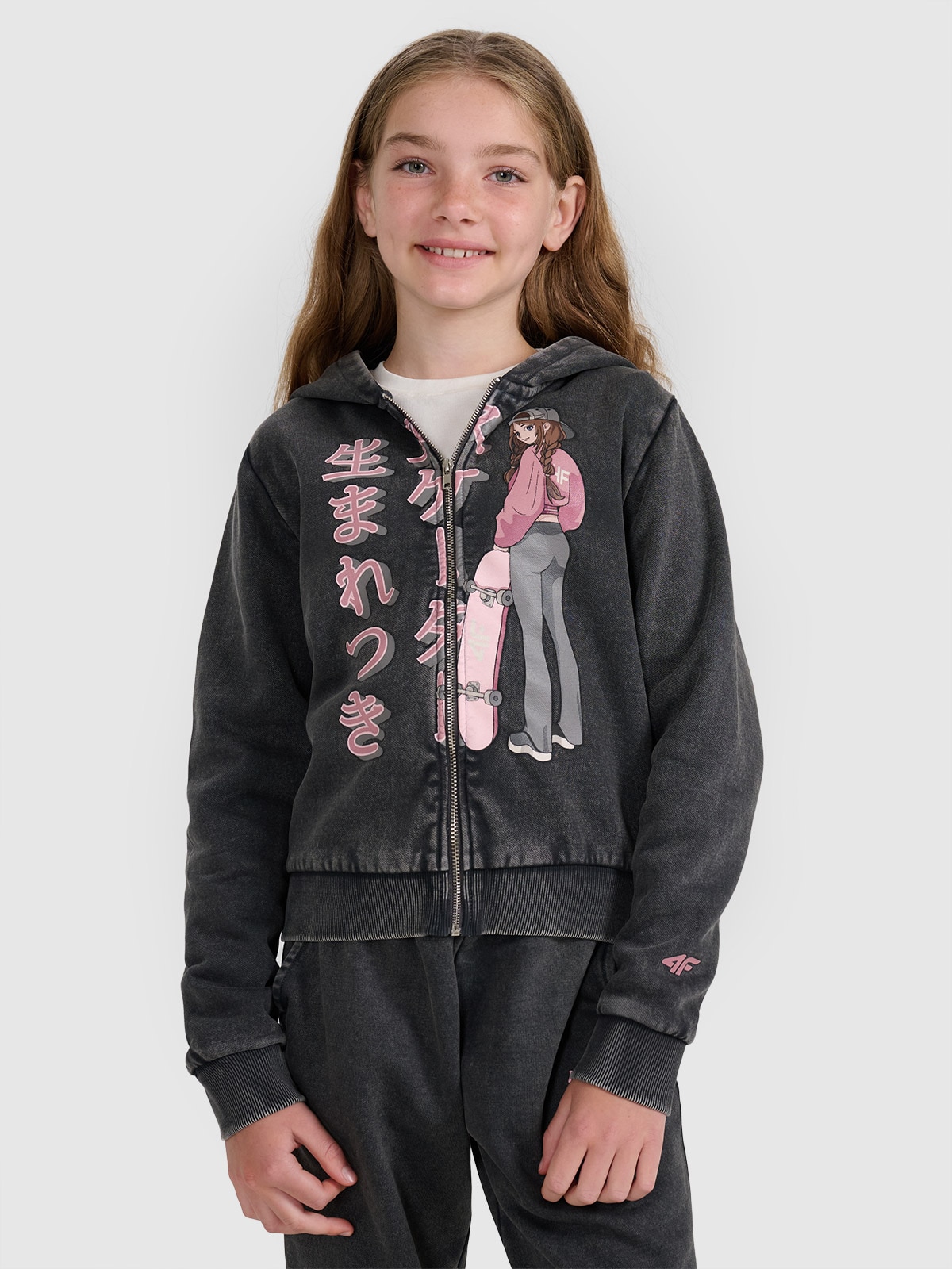 4F Bluza dresowa rozpinana z kapturem dziewczęca - szara 164 (13-14 lat)