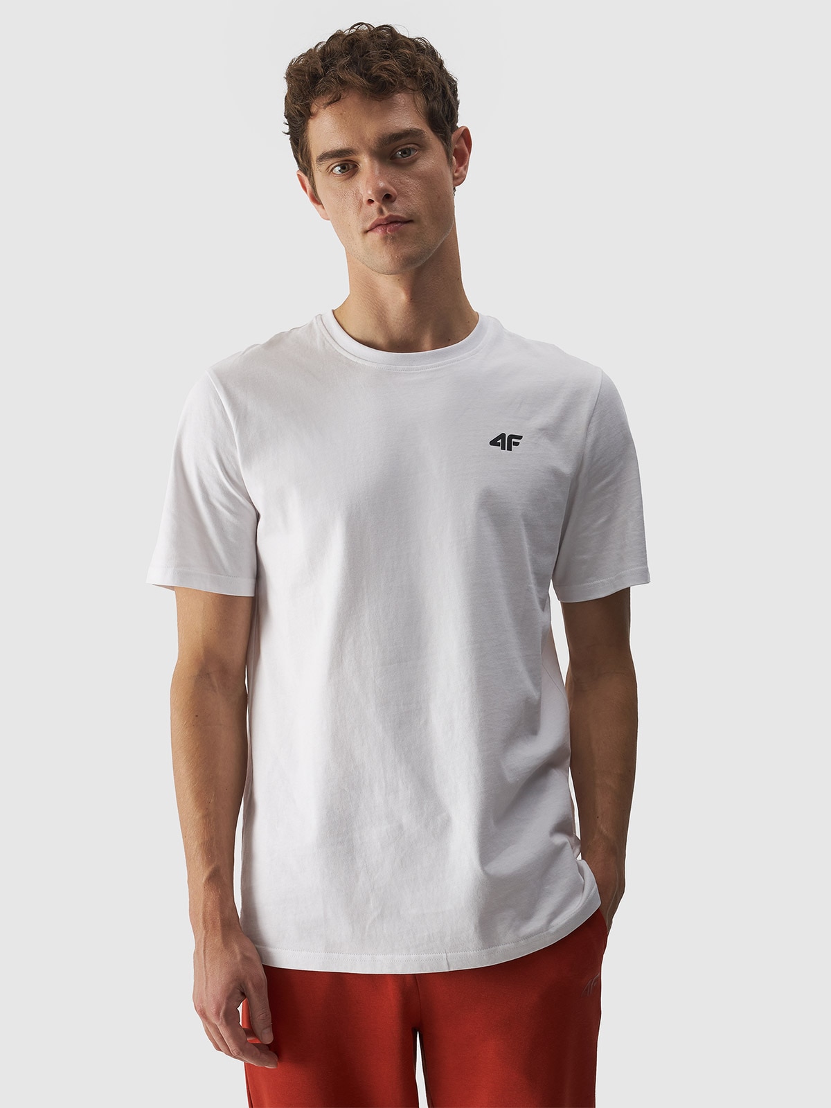 4F T-shirt regular gładki męski - biały XXL