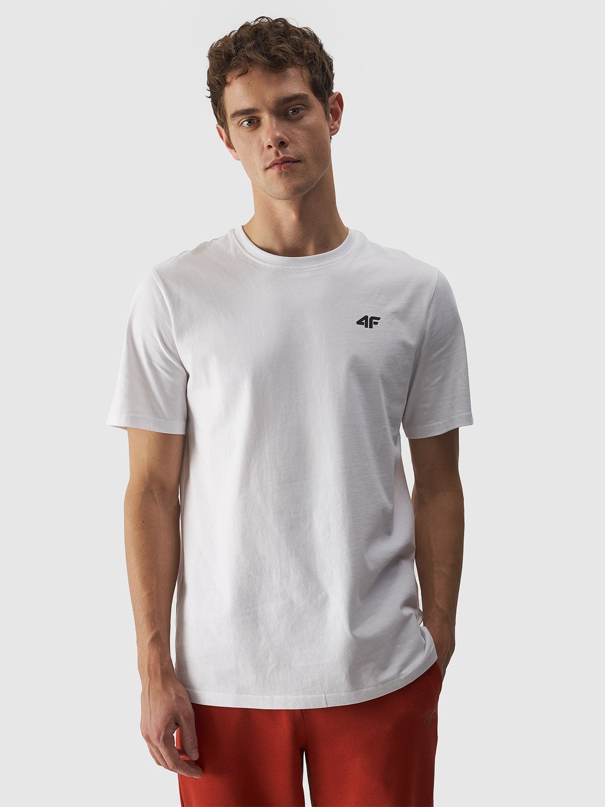 4F T-shirt regular gładki męski - biały XXL