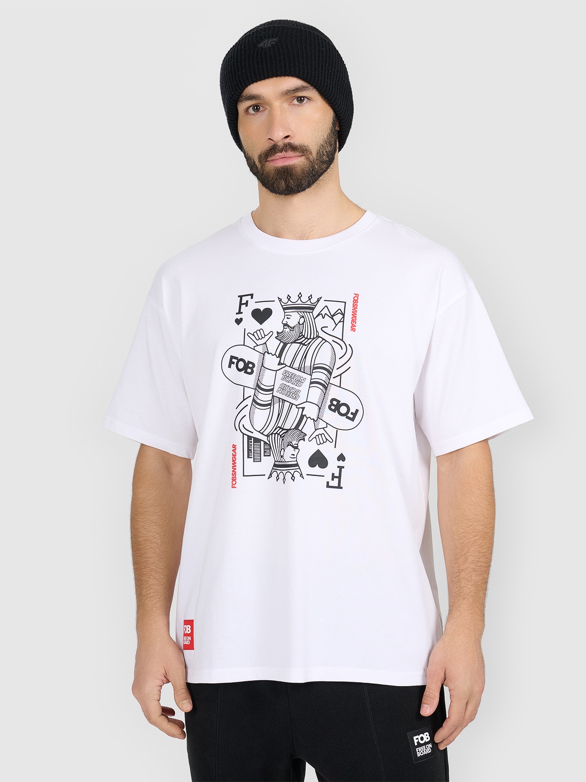 4F T-shirt loose z nadrukiem męski - biały S
