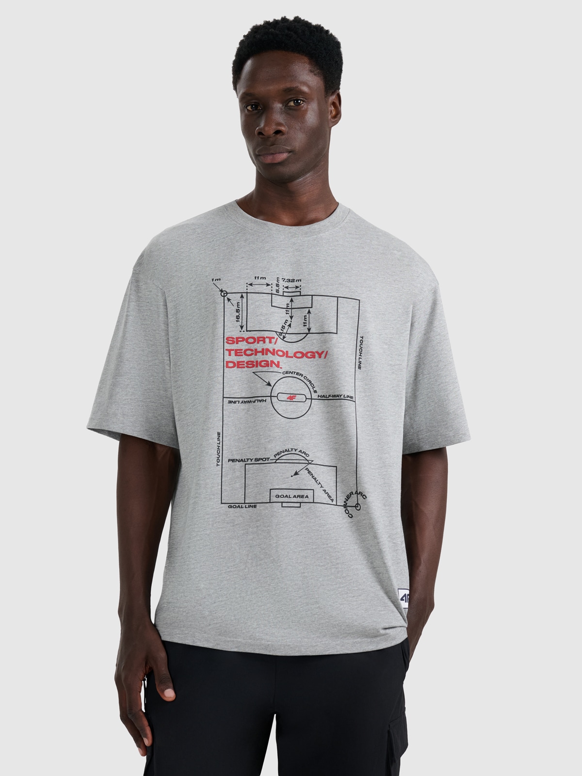 4F T-shirt oversize z nadrukiem męski - szary XL