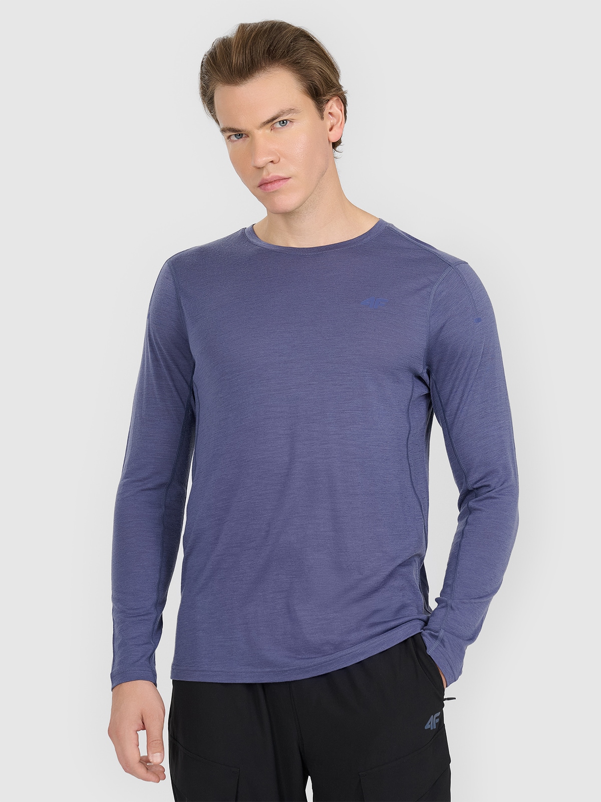 4F Longsleeve trekkingowy szybkoschnący z wełną merino męski - granatowy S