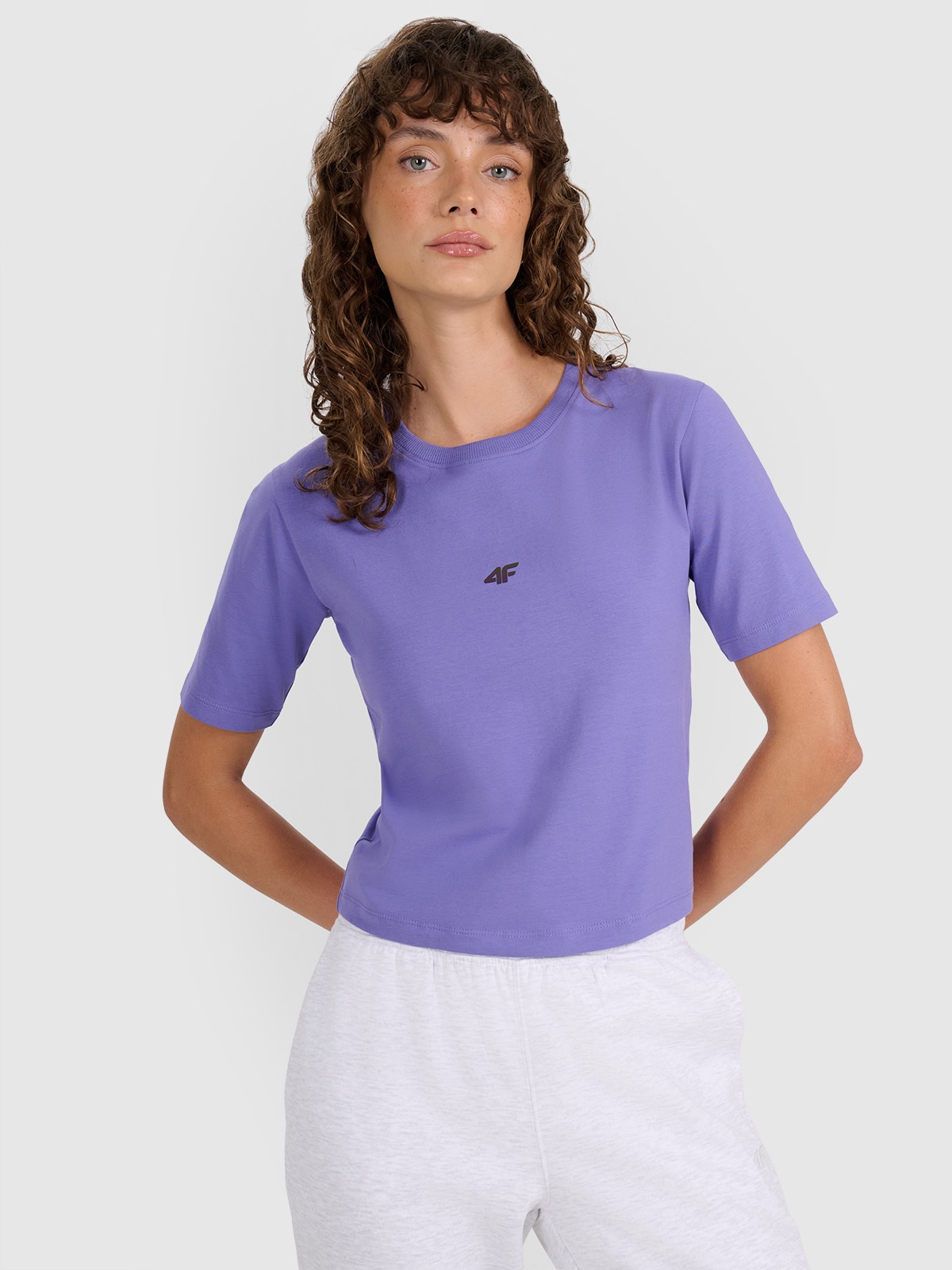 4F Crop-top slim gładki damski - fioletowy M