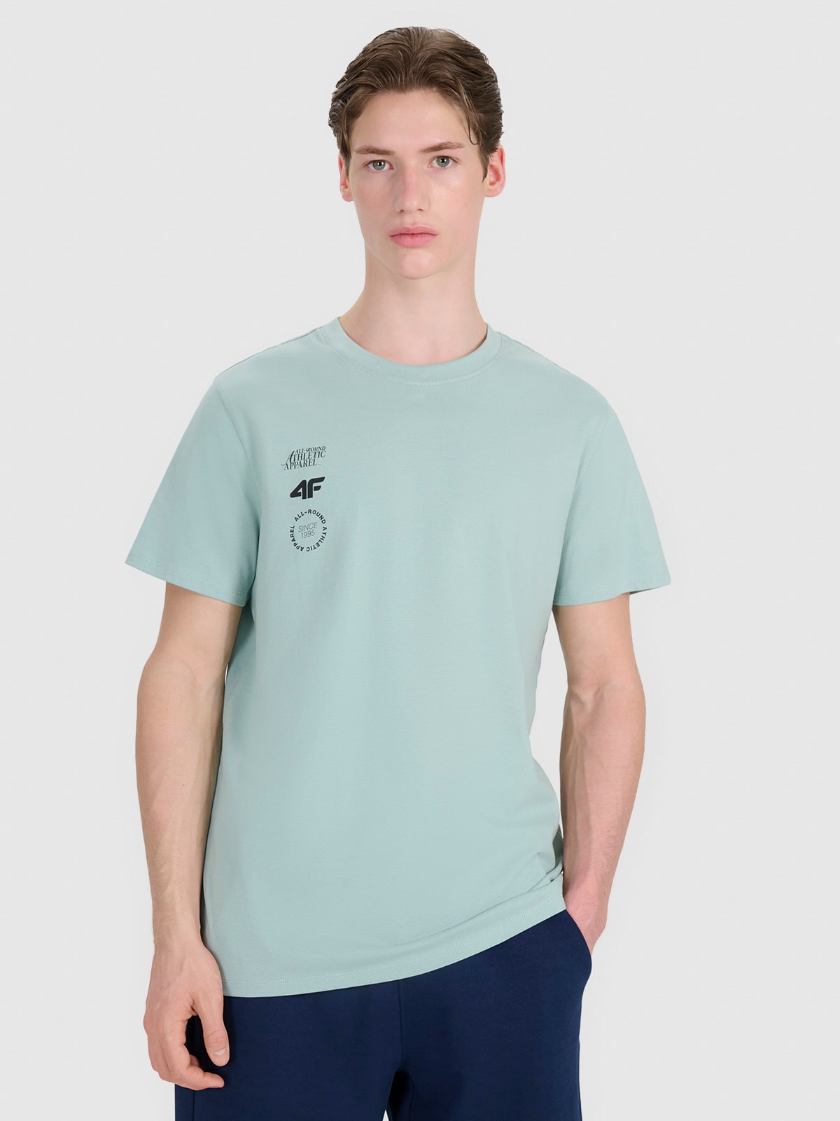 4F T-shirt regular z nadrukiem męski - turkusowy XL