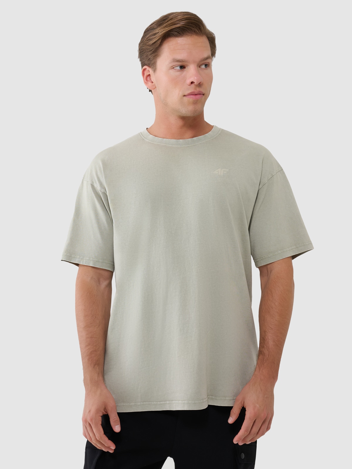 4F T-shirt oversize gładki męski - oliwkowy/khaki S