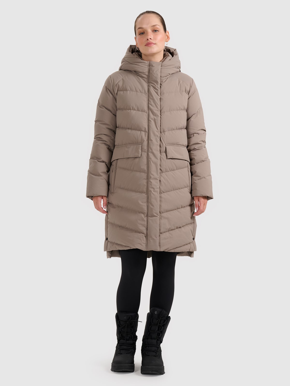 4F Płaszcz puchowy z wypełnieniem naturalnym damski - beżowy S
