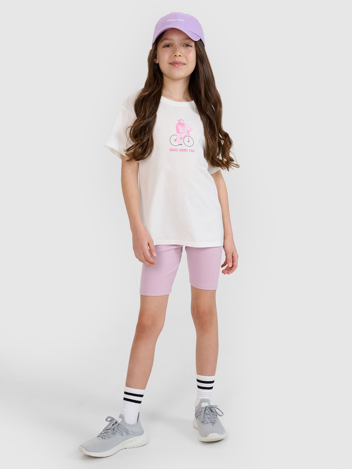 4F Legginsy kolarki z prążkowanej dzianiny dziewczęce - fioletowe 158 (12-13 lat)