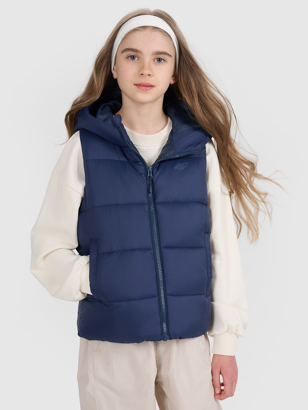4F Bezrękawnik puchowy z wypełnieniem syntetycznym dziecięcy - granatowy 140 (9-10 lat)