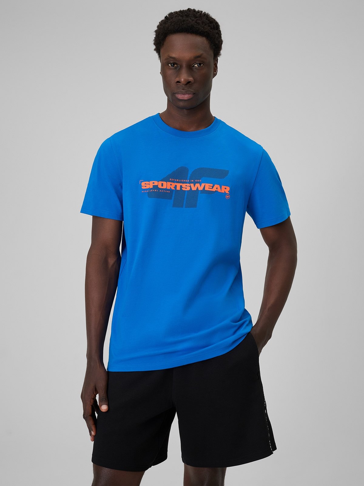 4F T-shirt regular z nadrukiem męski - niebieski L