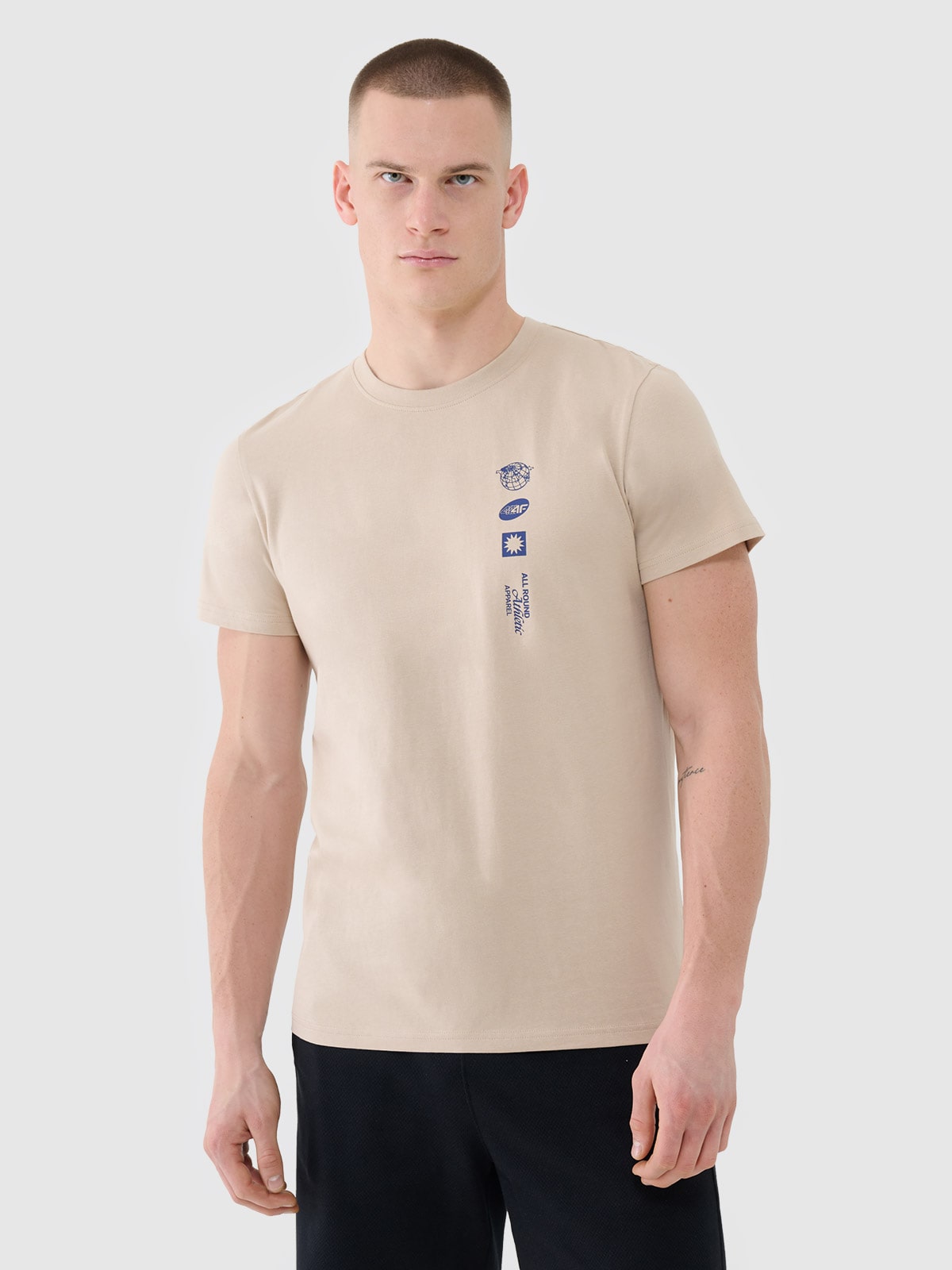 4F T-shirt regular z nadrukiem męski - beżowy M