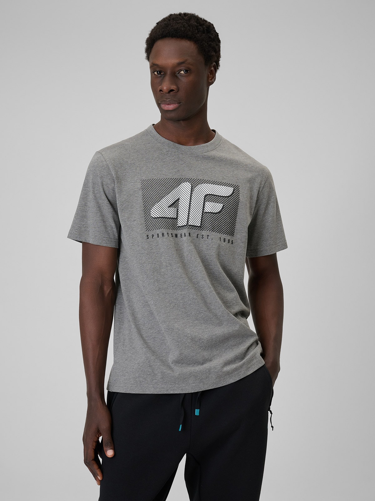 4F T-shirt regular z nadrukiem męski - szary XL
