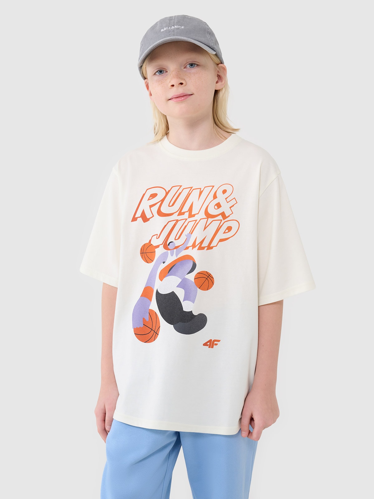 4F T-shirt oversize z nadrukiem chłopięcy - biały 164 (13-14 lat)