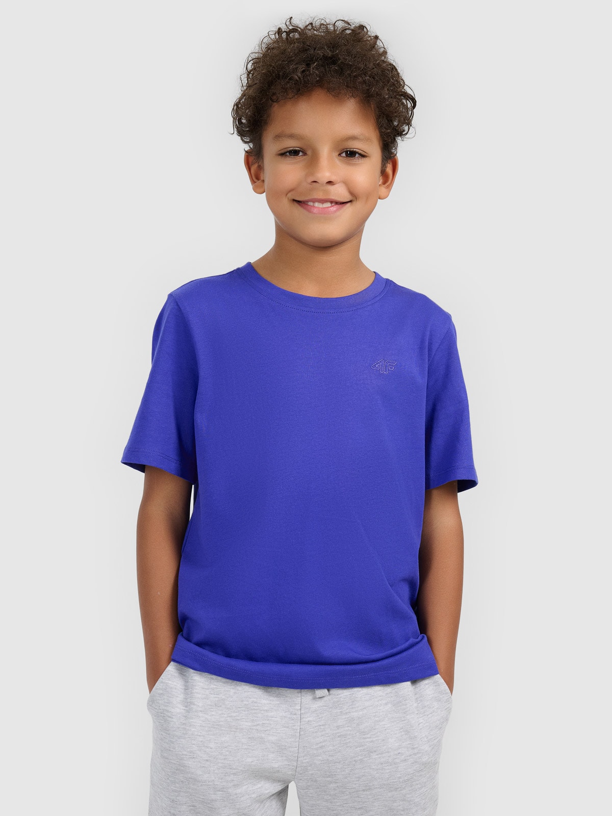 4F T-shirt regular gładki chłopięcy - niebieski 134 (8-9 lat)