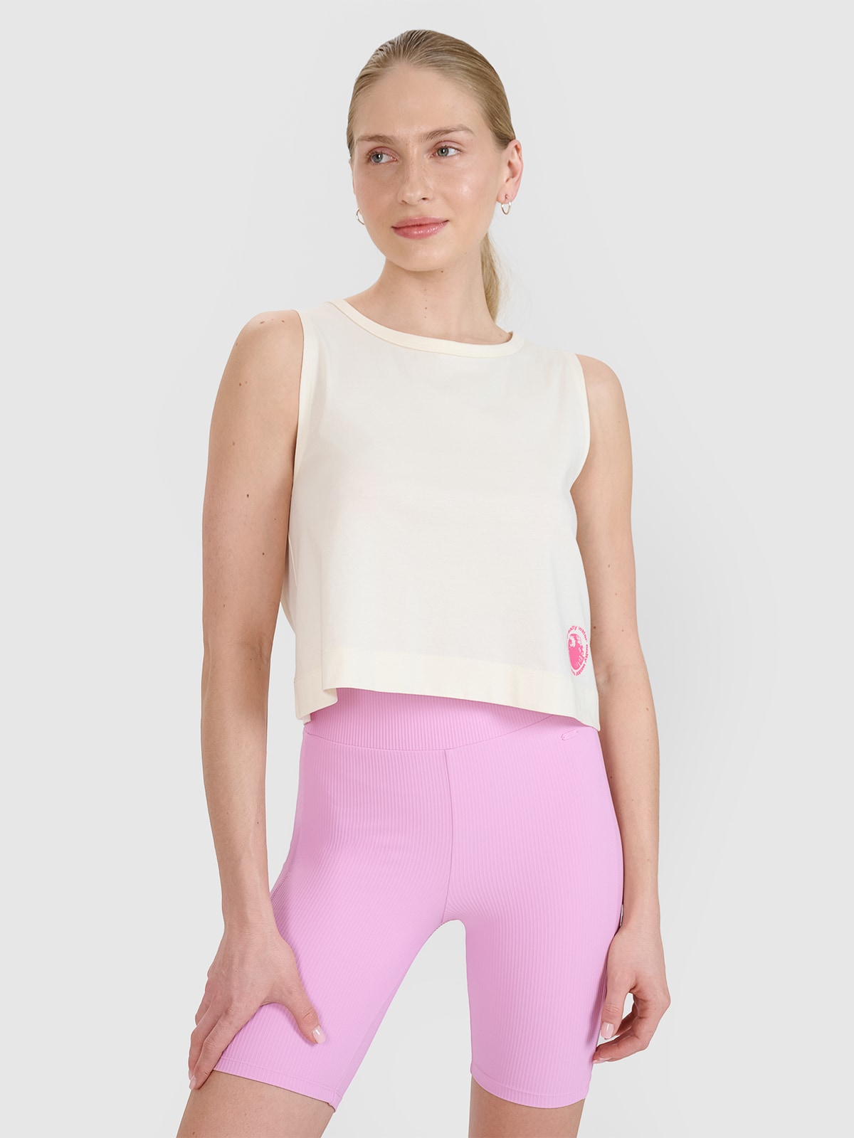 4F Top regular z nadrukiem damski - biały XS