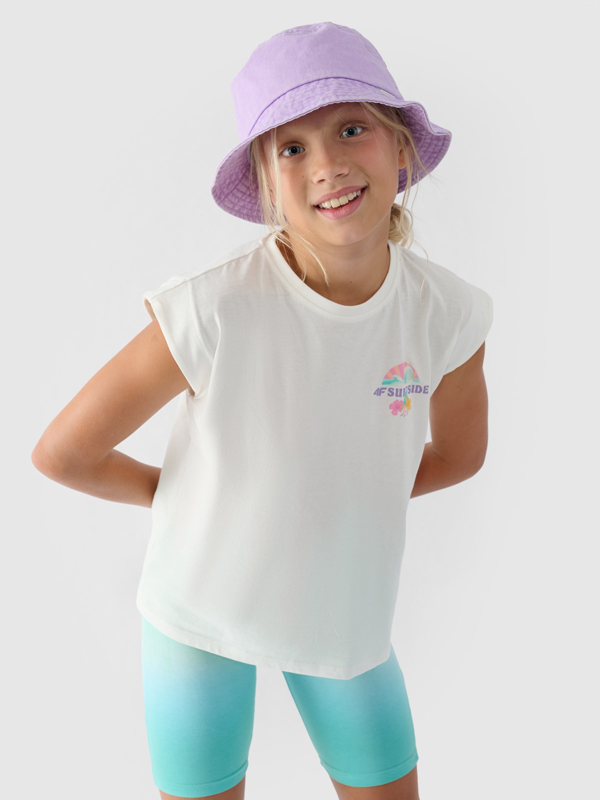 4F Top z nadrukiem dziewczęcy - biały 146 (10-11 lat)