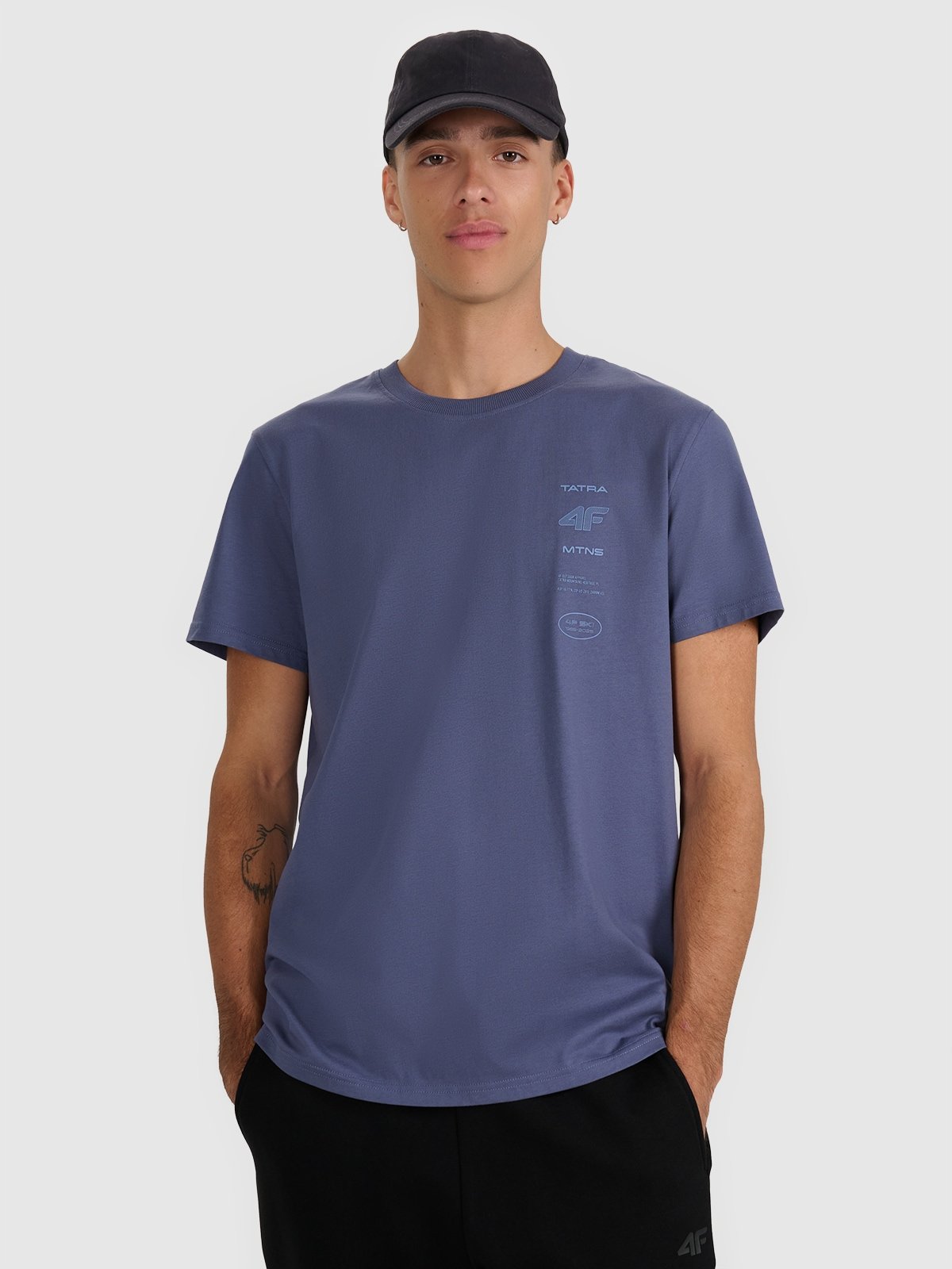 4F T-shirt regular z nadrukiem męski - granatowy XXL