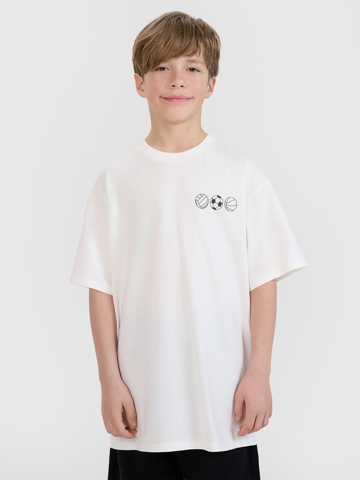 4F T-shirt oversize z nadrukiem chłopięcy - biały 152 (11-12 lat)