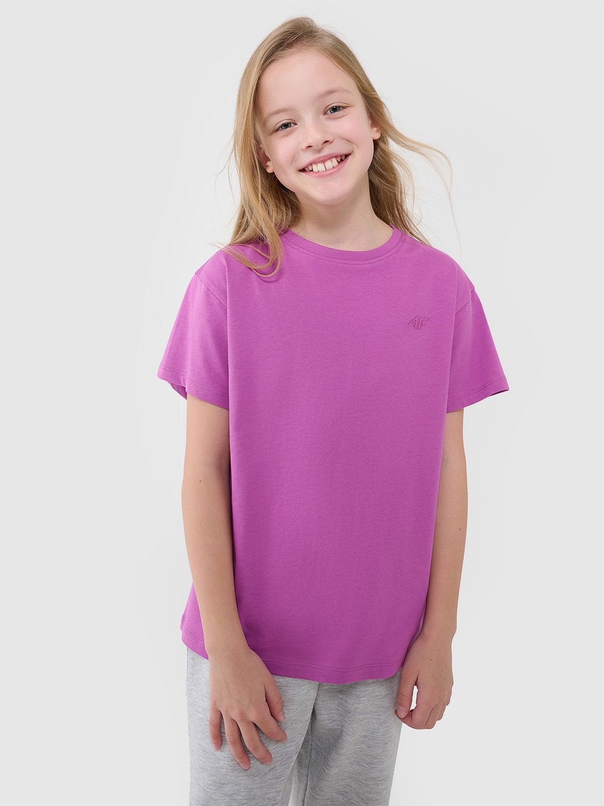 4F T-shirt oversize gładki dziewczęcy - fioletowy 146 (10-11 lat)