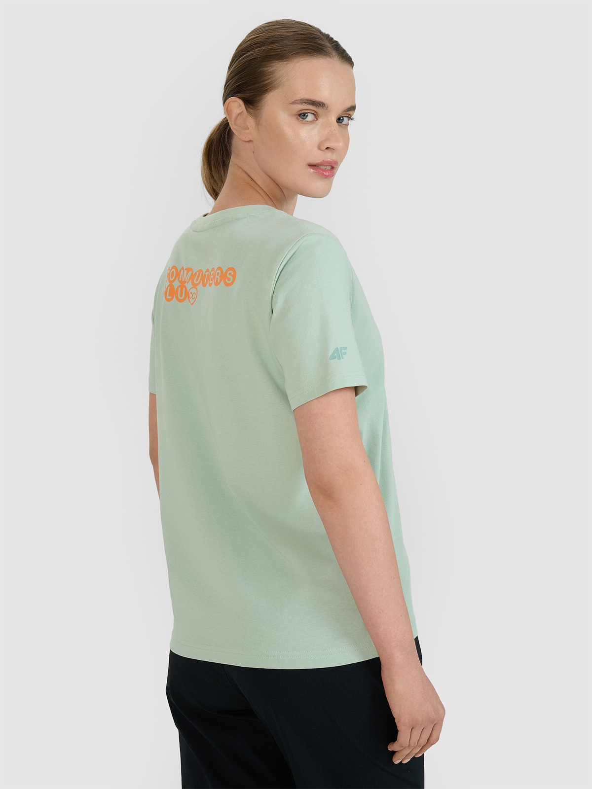 4F T-shirt oversize z nadrukiem damski - turkusowy XL