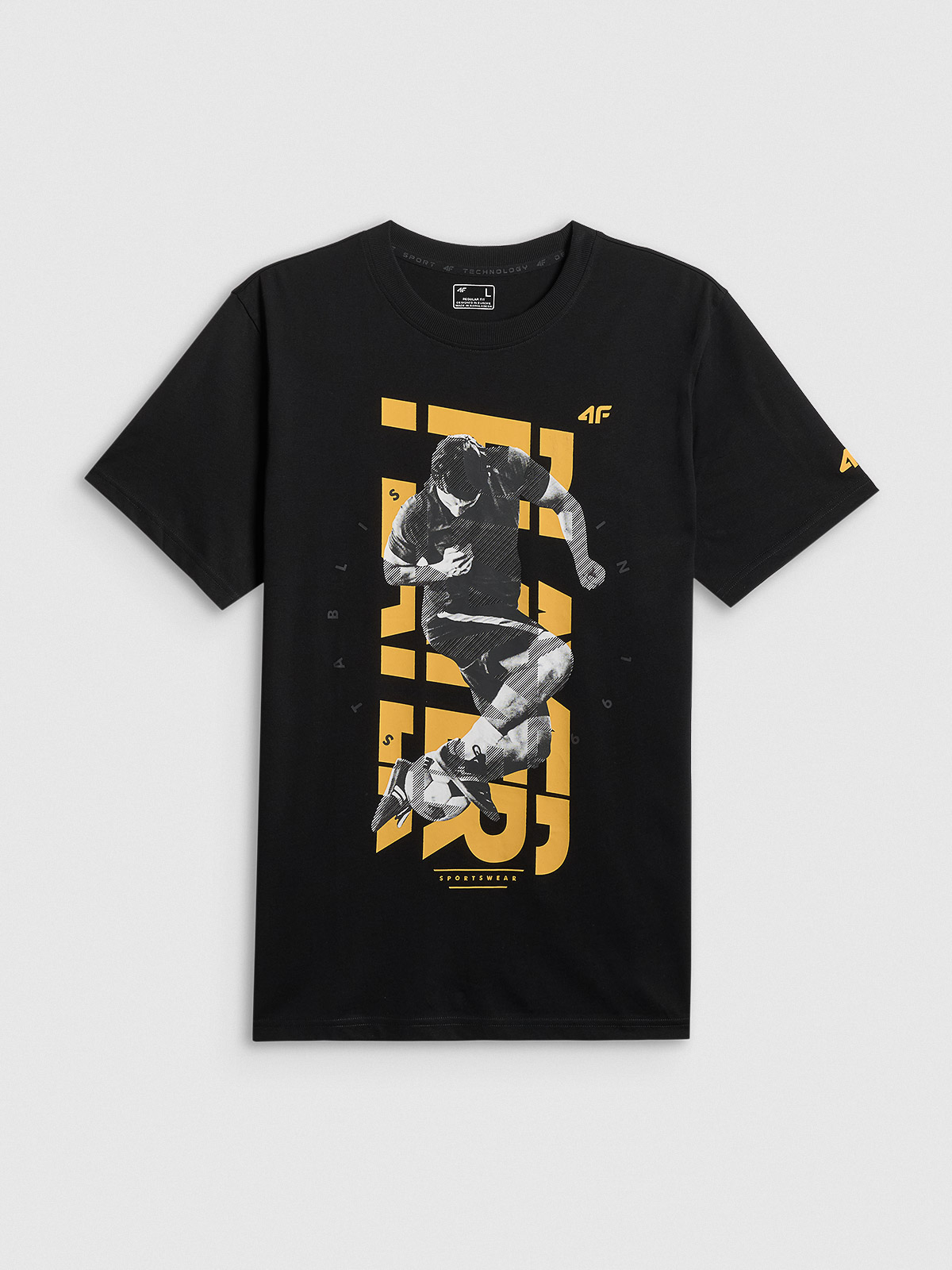 4F T-shirt regular z nadrukiem męski - czarny S