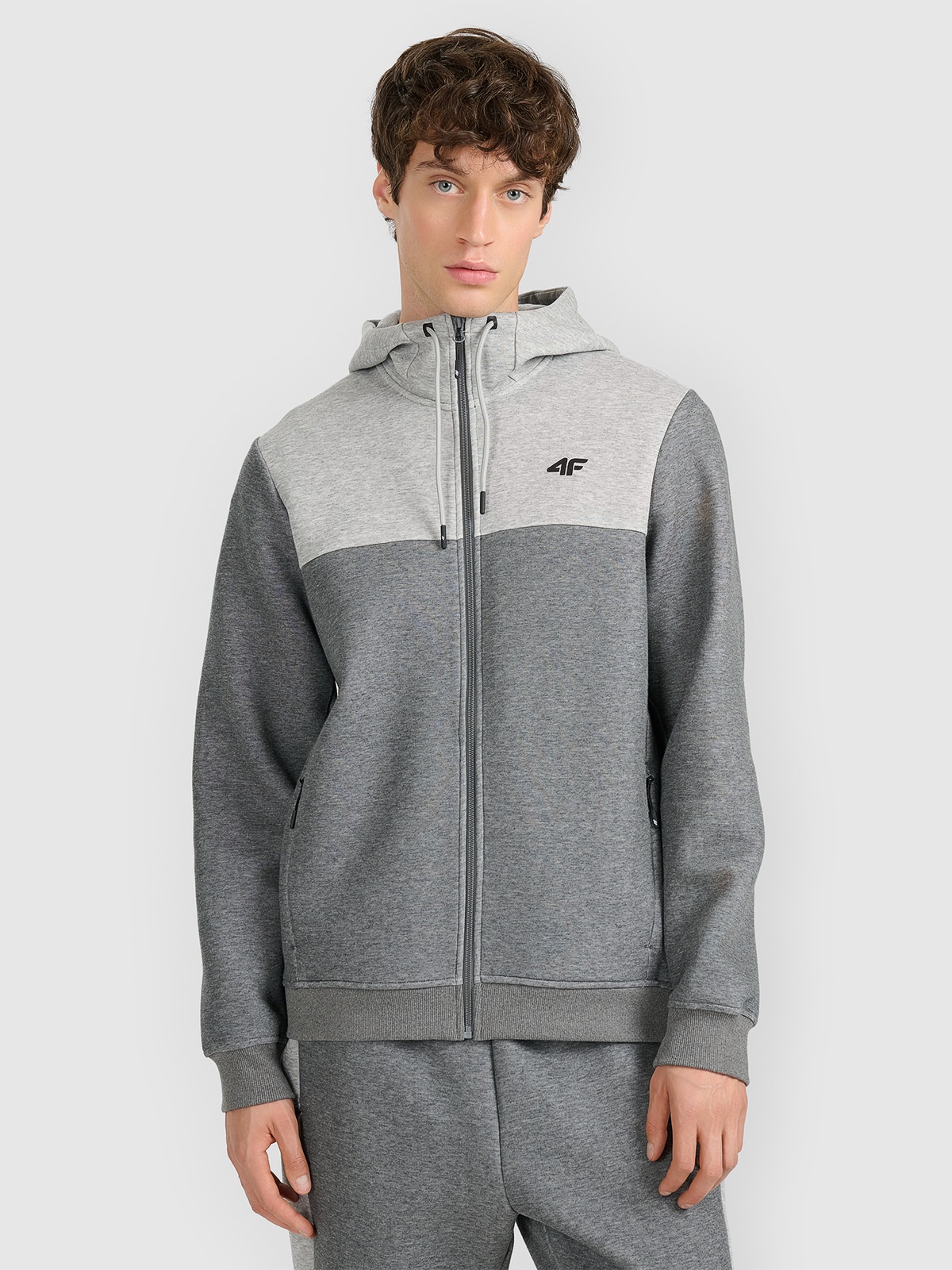 4F Bluza dresowa rozpinana z kapturem męska - szara XL