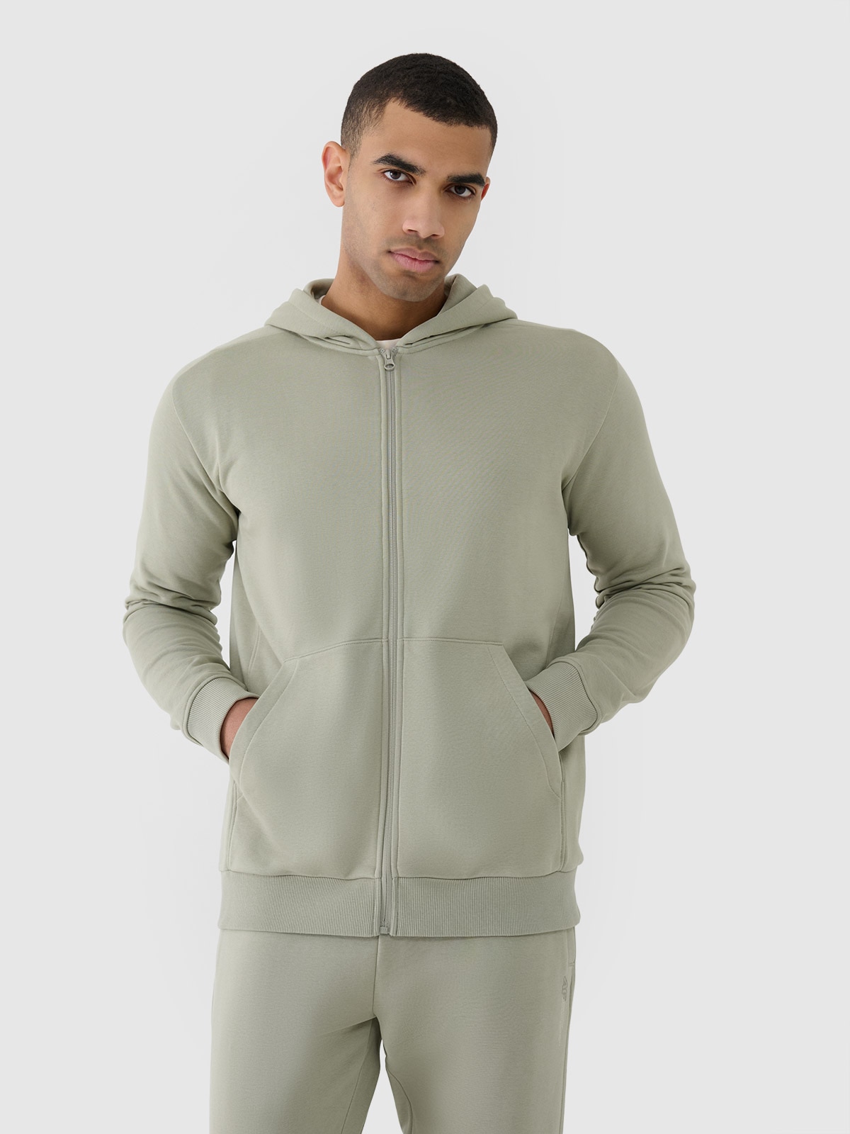 4F Bluza dresowa rozpinana z kapturem męska - khaki XXL
