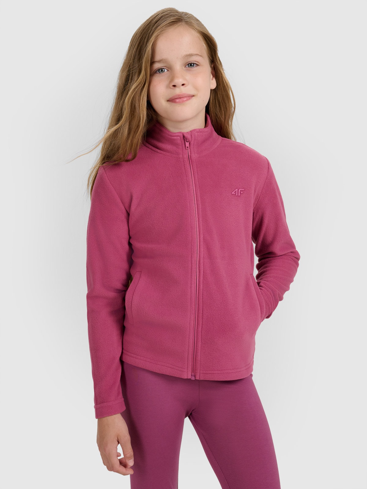 4F Polar ze stójką slim dziewczęcy - różowy 152 (11-12 lat)