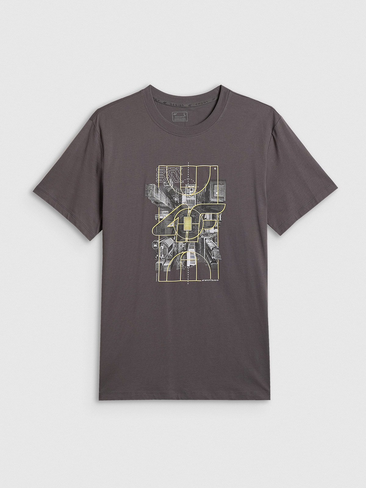 4F T-shirt regular z nadrukiem męski - szary M