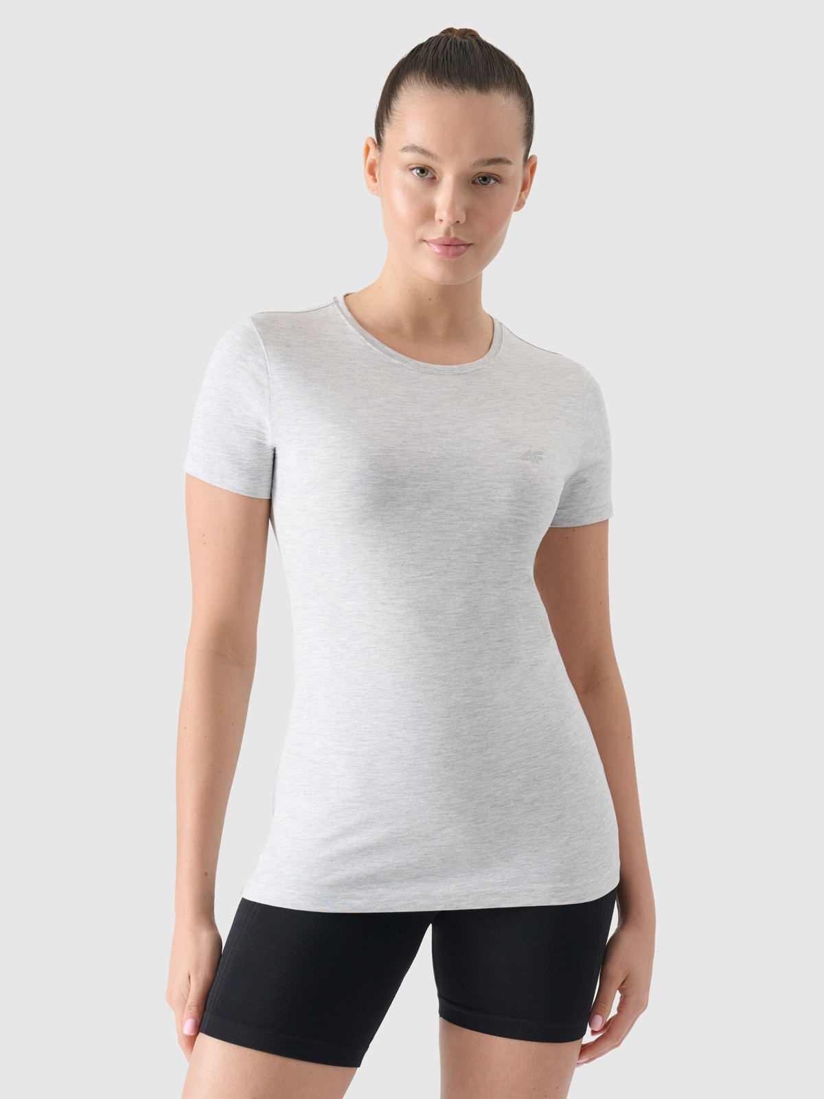 4F T-shirt slim gładki damski - szary M
