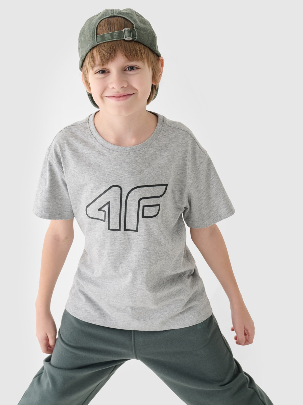 4F T-shirt z nadrukiem chłopięcy - szary 134 (8-9 lat)