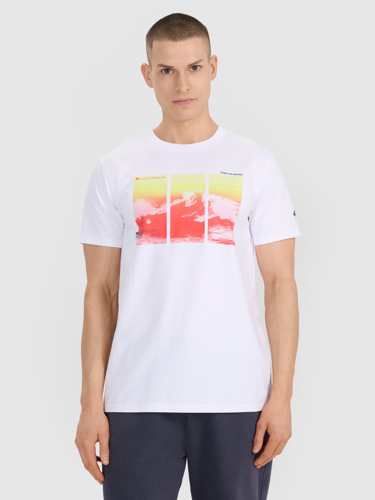 4F T-shirt regular z nadrukiem męski - biały XL