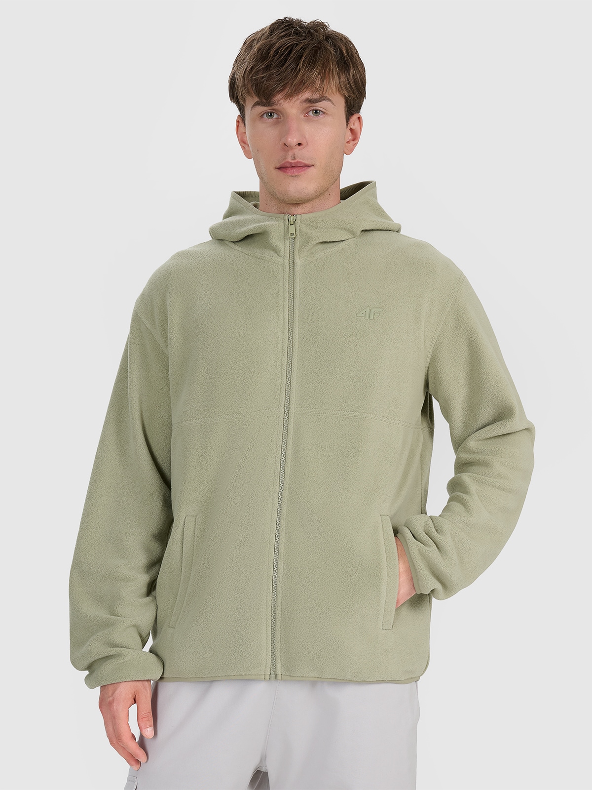 4F Polar z kapturem regular męski - oliwkowy 3XL