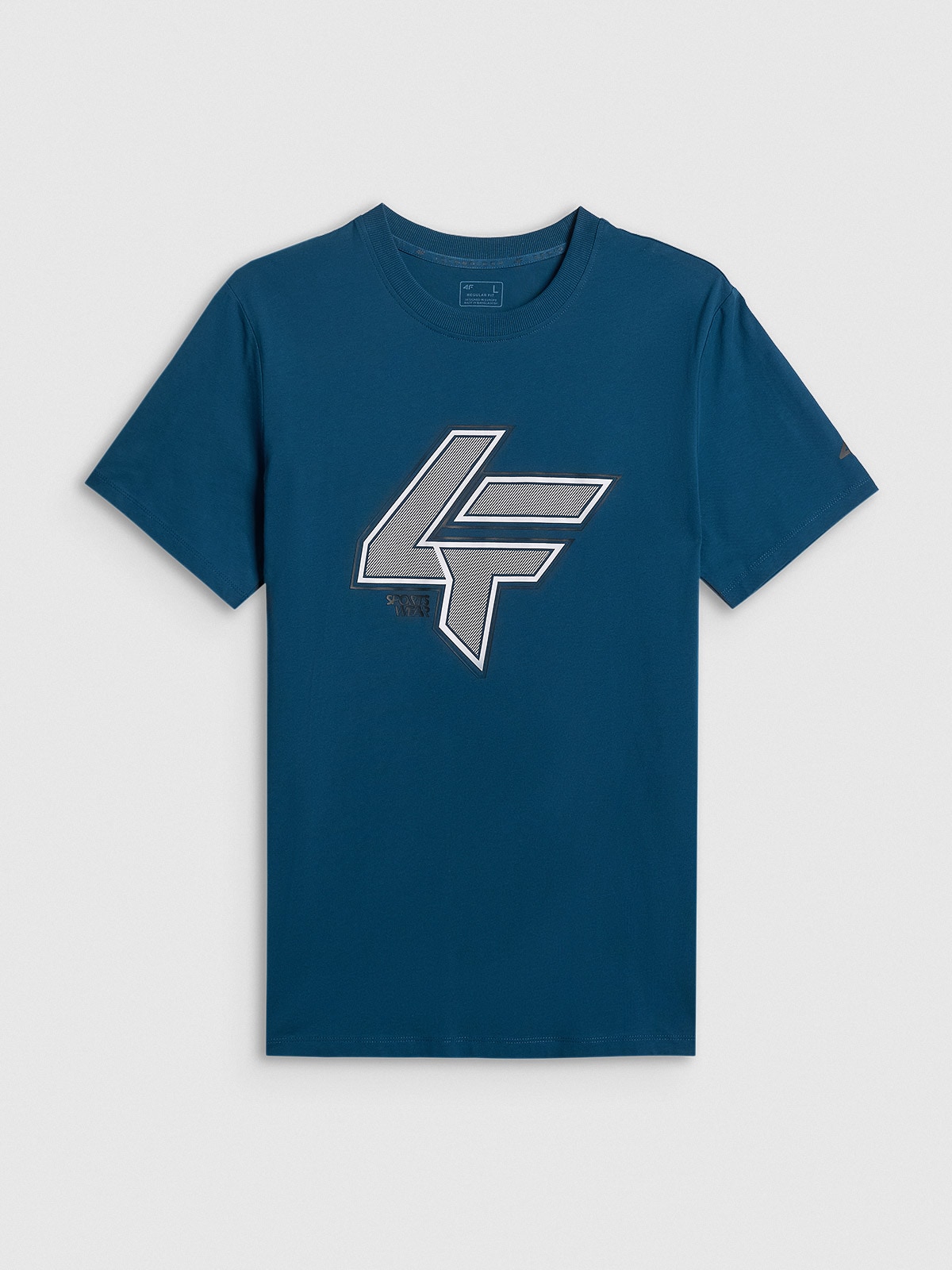 4F T-shirt regular z nadrukiem męski - turkusowa S