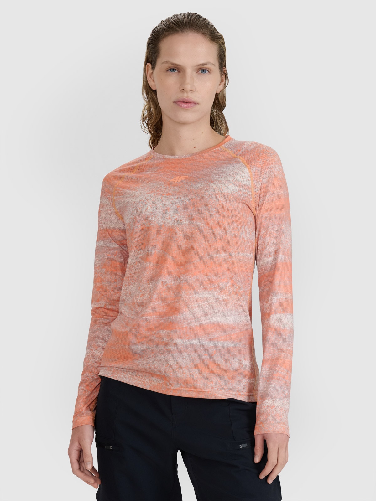 4F Koszulka rowerowa z długim rękawem damska - pomarańczowa M
