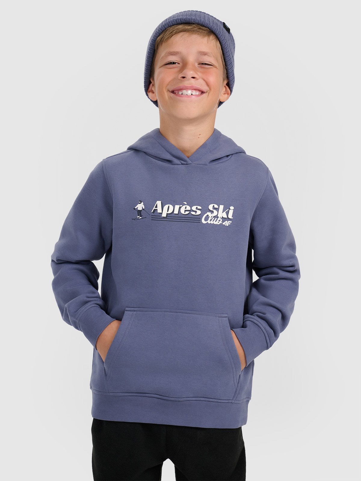 4F Bluza dresowa nierozpinana z kapturem chłopięca - granatowa 140 (9-10 lat)
