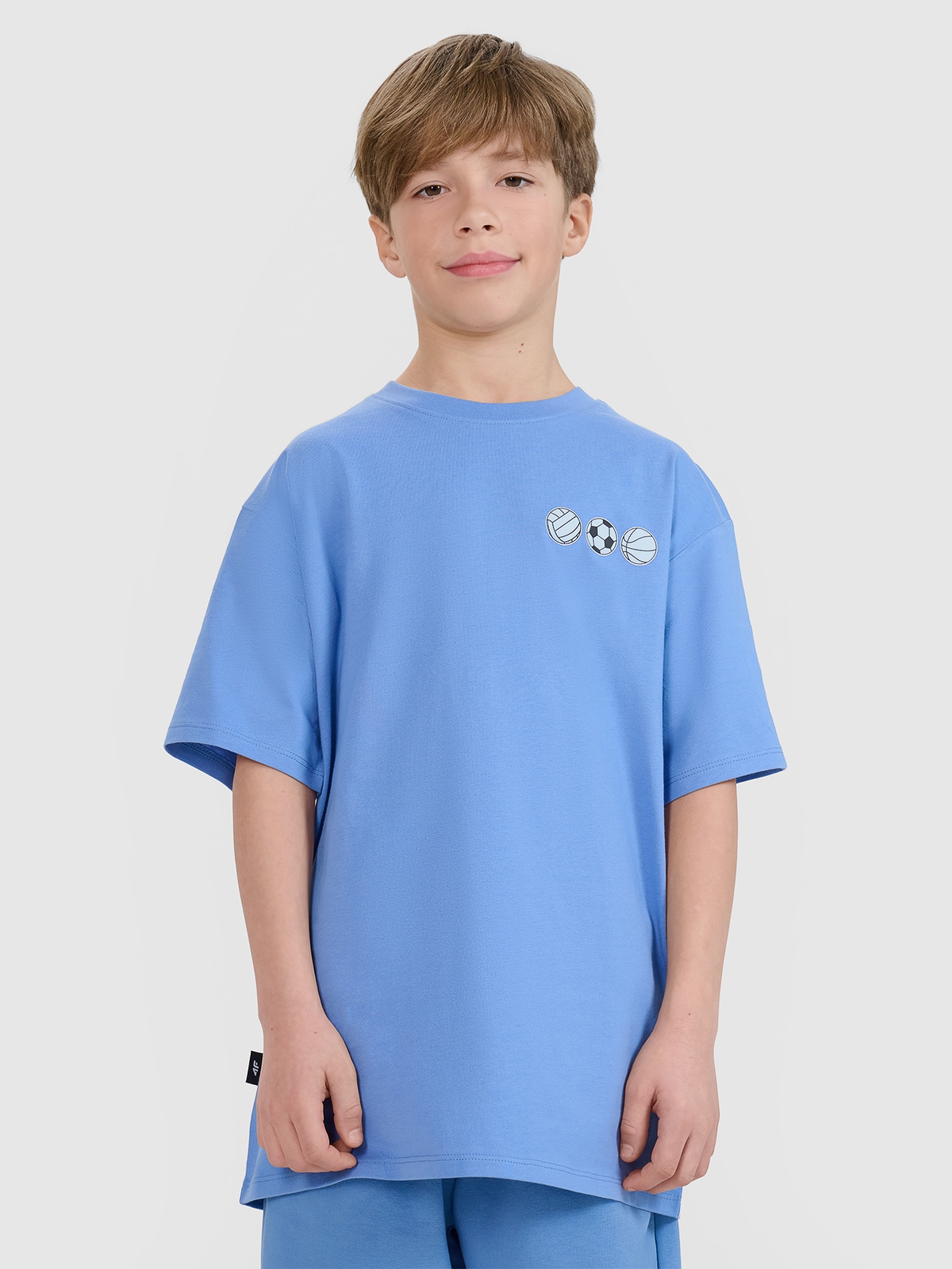 4F T-shirt oversize z nadrukiem chłopięcy - niebieski 152 (11-12 lat)